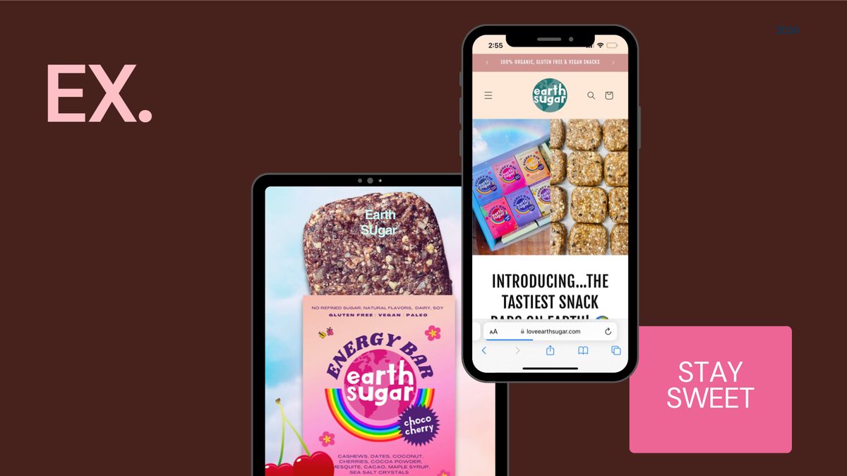 Earth Sugar — product shown on-screen in a mockup